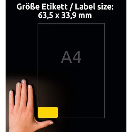 Avery Zweckform L6035-20 Farbige Etiketten,A4 63,5 x 33,9 mm, 20 Bogen/480 Etiketten, gelb