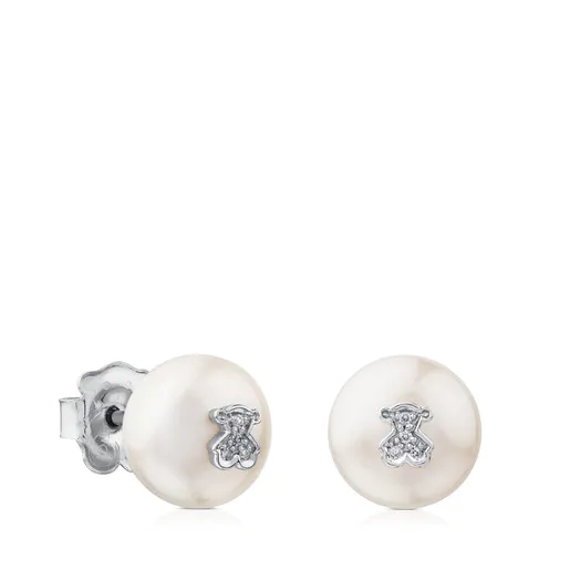 Brincos TOUS Puppies em ouro com diamantes e pérolas cultivadas.