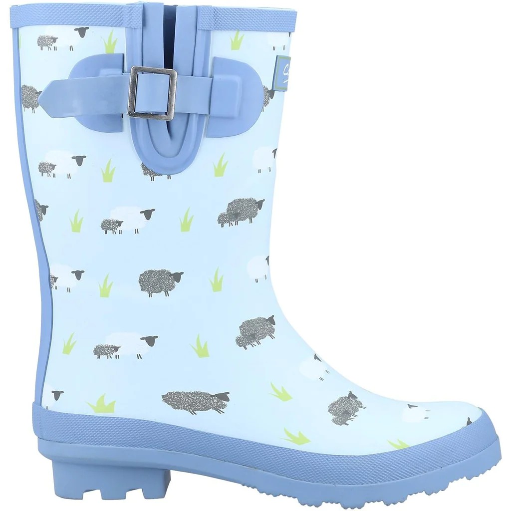 Botas de chuva com estampa de ovelhas em fazenda de Cotswold