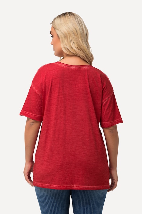 T-Shirt, Rüschen-Brusttasche, Rundhals, Halbarm