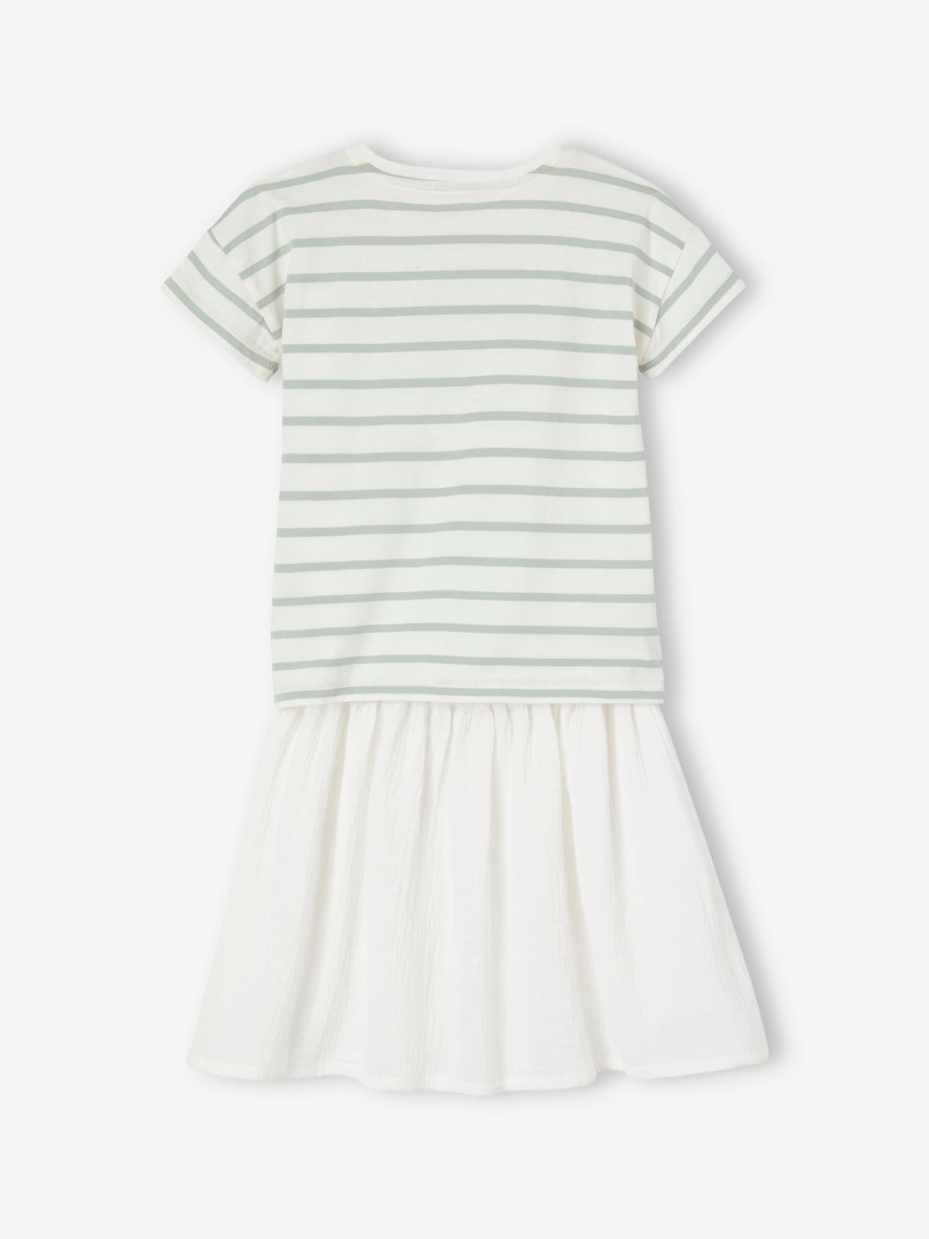 Conjunto de camiseta e saia de chiffon de algodão para menina da Clay