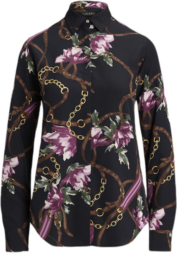 Lauren Ralph Lauren Classic Fit Print Crepe Shirt Navy