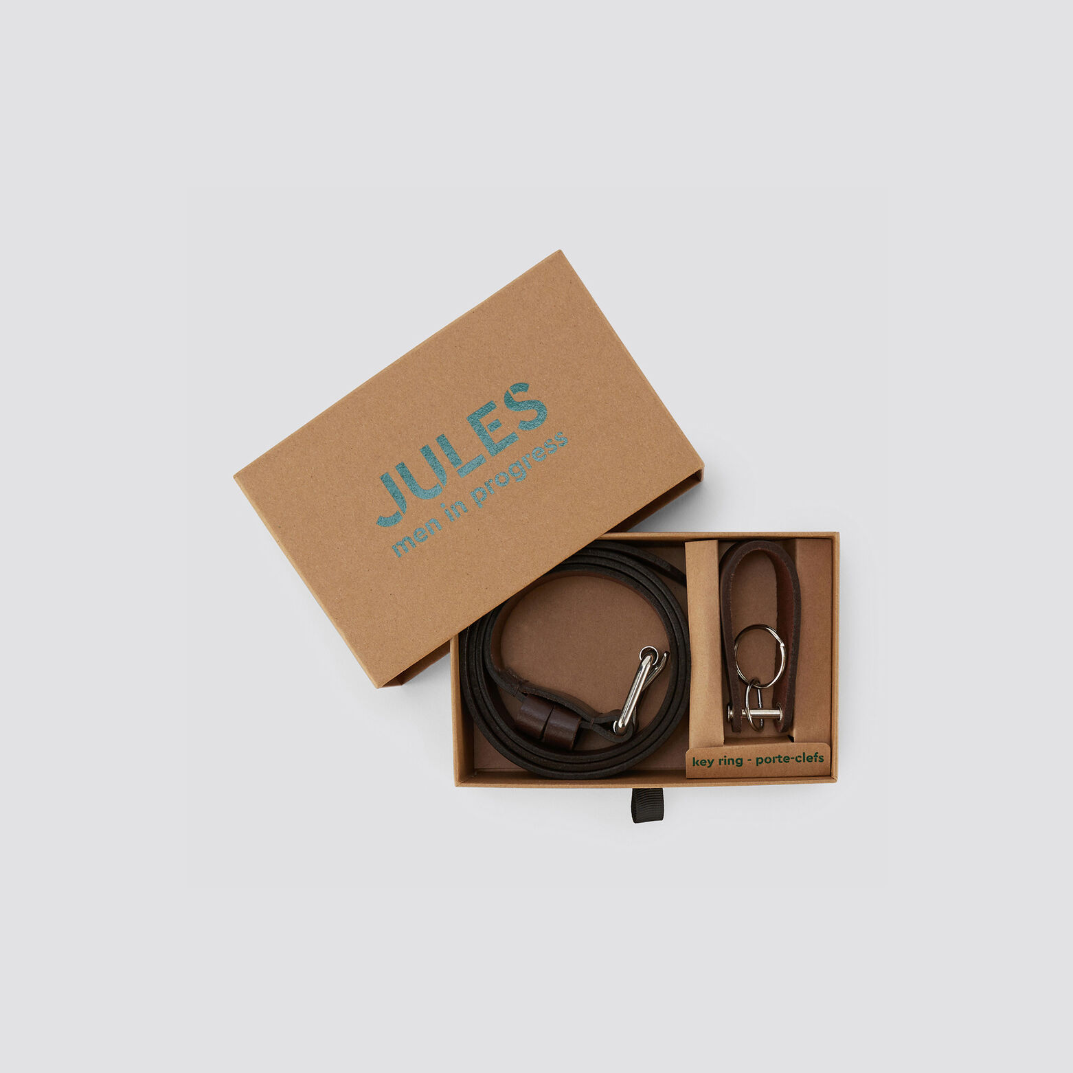 Coffret ceinture avec porte-clefs assorti Marron