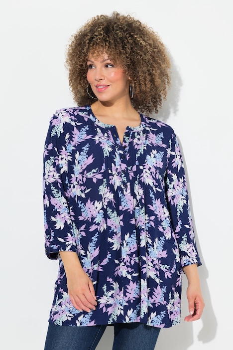 Tunika, Blüten, Rundhals, Biesen, 3/4-Arm