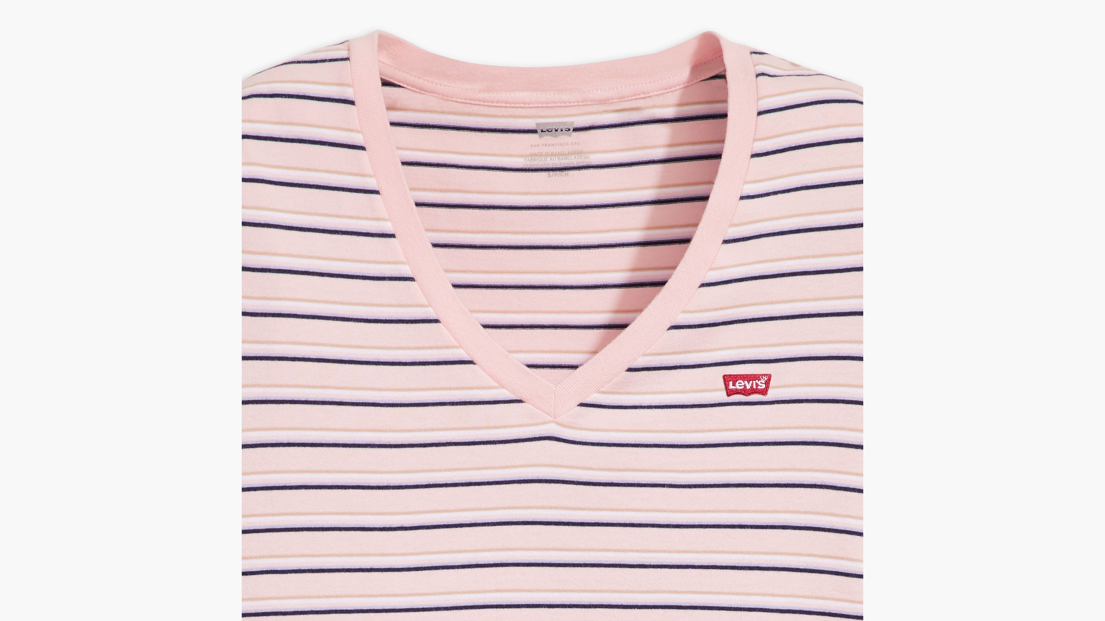 T-shirt Perfect à col V - Cool Stripe Chalk Pink - Rose