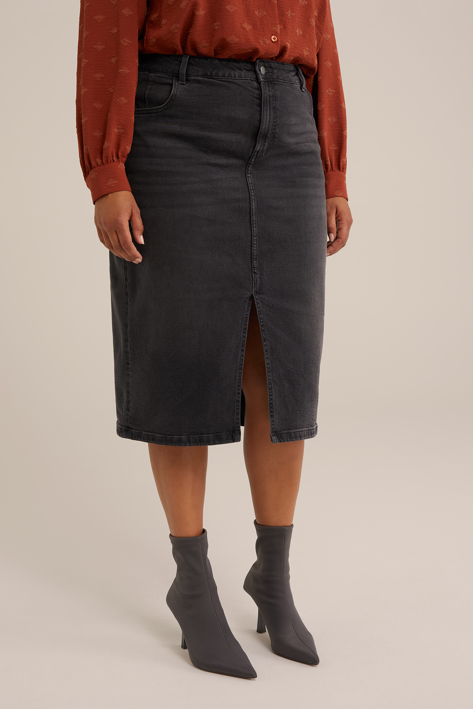 high rise denim rok - Curve Blue Ridge Donkergrijs