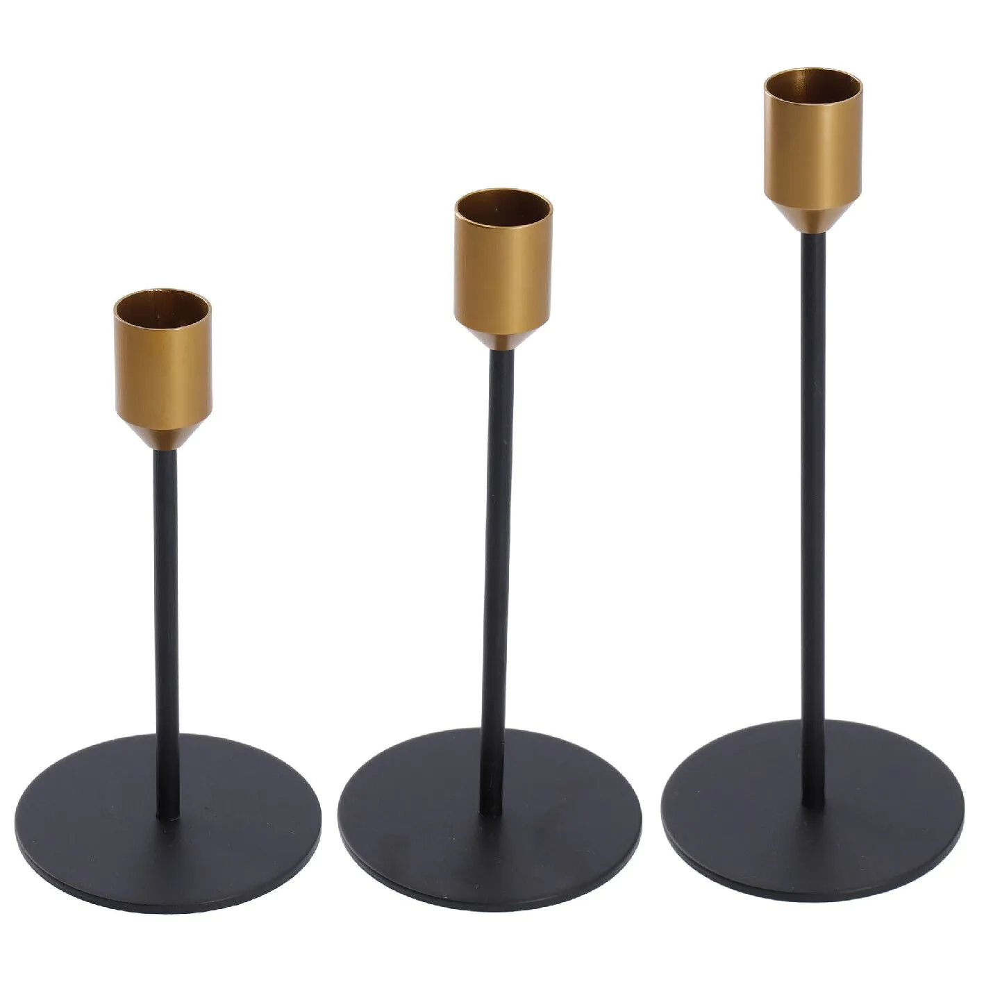 3er Set Kerzenständer, Stabkerzen, schwarz/gold