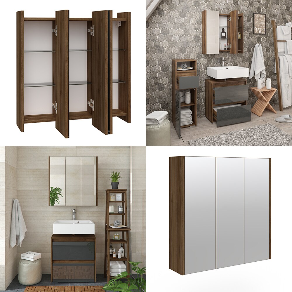 Vicco Spiegelschrank Badspiegel Wandspiegel Majest Nuss/Anthrazit Fächer Spiegel
