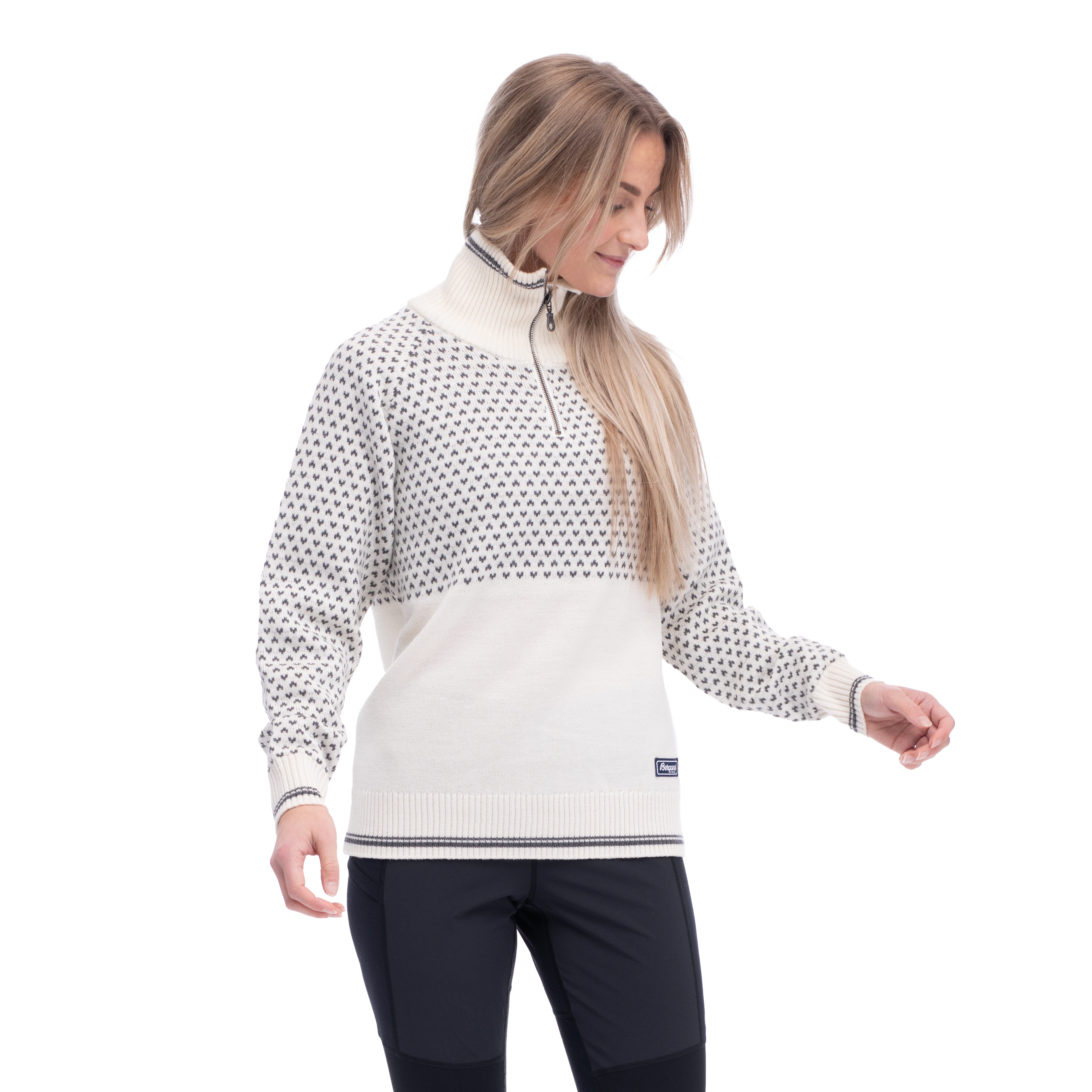 Alvdal Wool W Half Zip Vanilla White / Solid Dark Grey