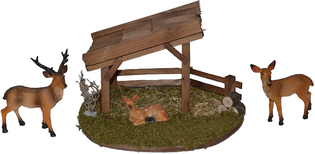 Alfred Kolbe Krippen-Zubehör »Weihnachtsdeko« Unterstand mit Reh, Hirsch und Kitz