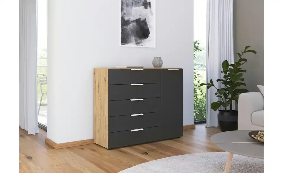 Sideboard Graphit, Eiche Artisan (Nachbildung) Graphit, Eiche Artisan (Nachbildung) Front: Dekor, Oberboden: Dekor Weiß