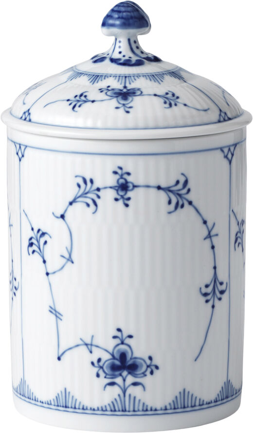 Royal Copenhagen MUSSELMALET RIFLET KRUKKE MED LÅG 16 CM Hvid