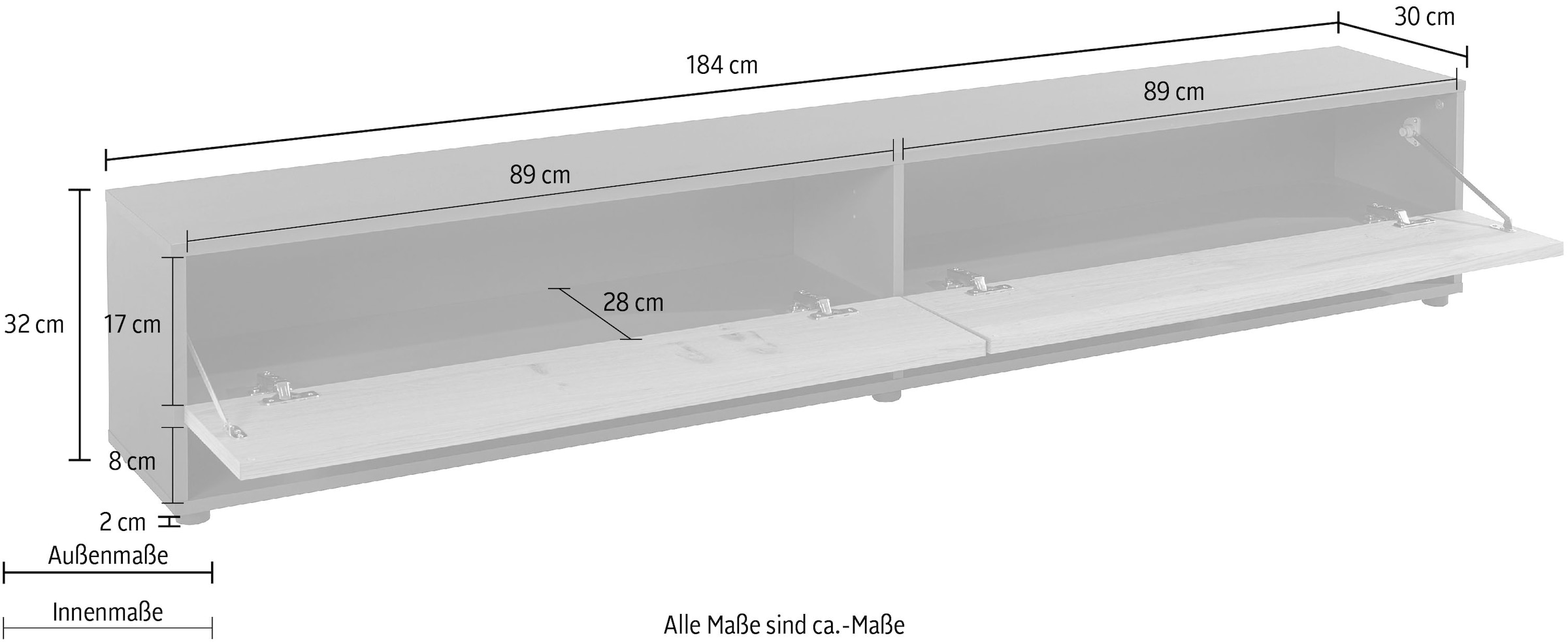 VOGL Möbelfabrik Lowboard »1237« Breite 184 cm, hängend und stehend, Front Eiche furniert