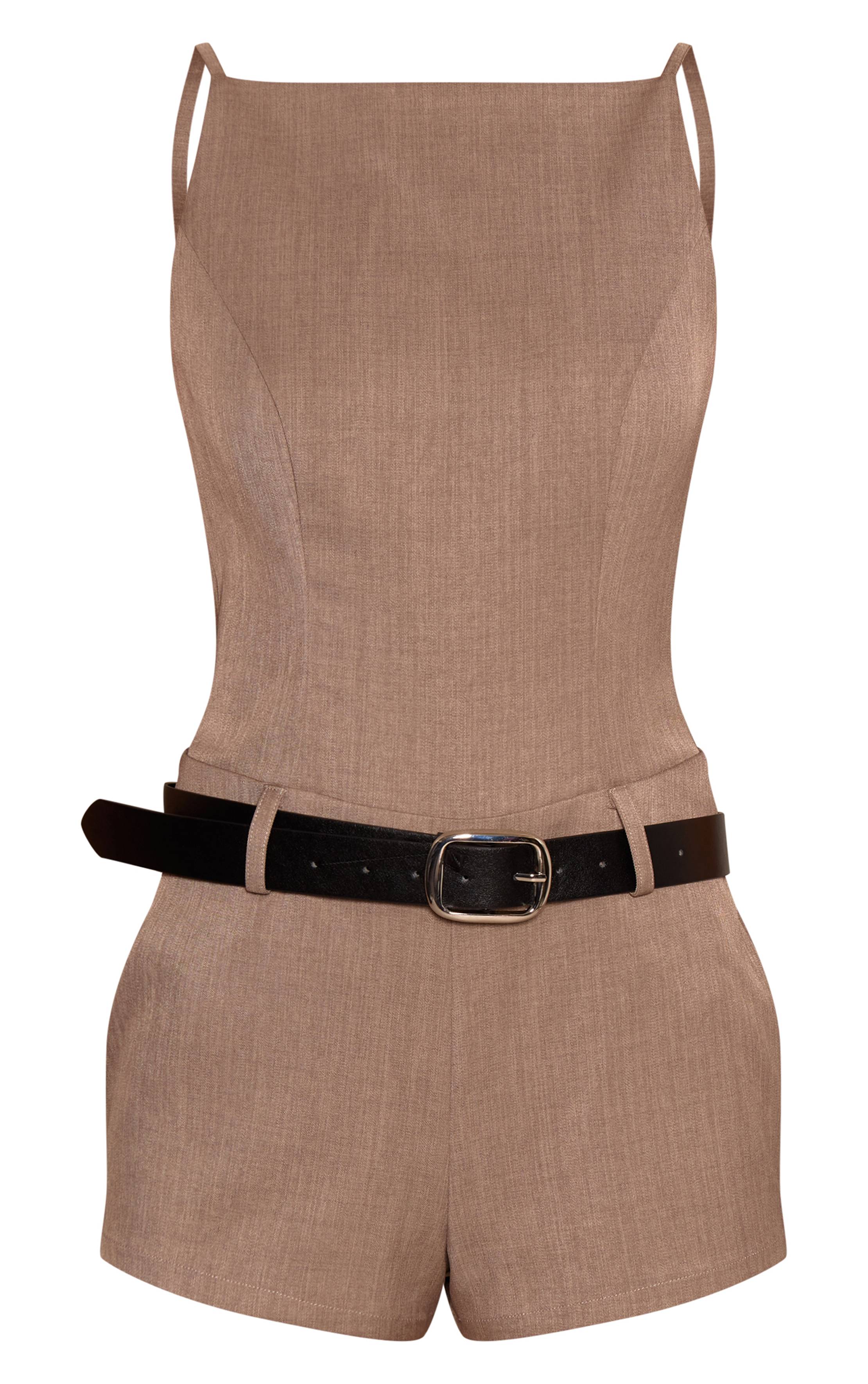 Champignon Combinaison Short Tissée À Ceinture Avec Détails De Bretelles
