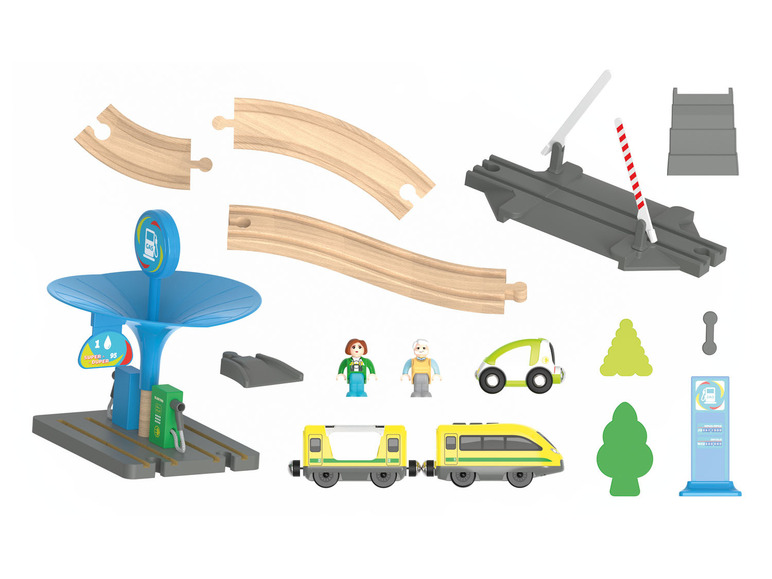 Houten treinbaanset tankstation