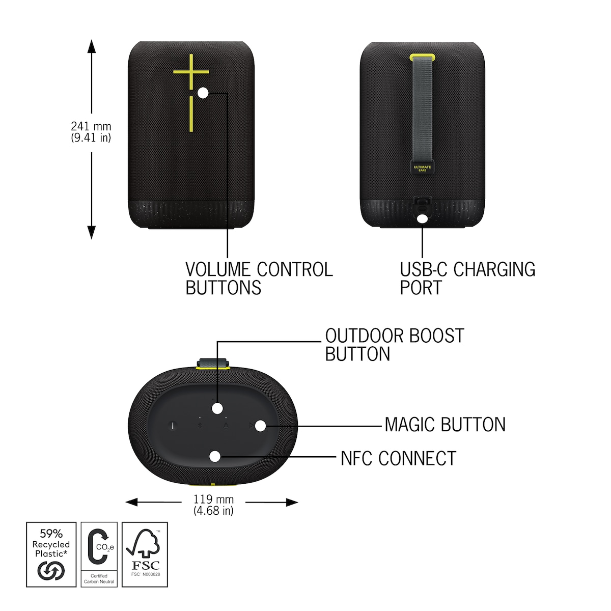 Ultimate Ears EPICBOOM bærbar trådløs høyttaler (charcoal black)