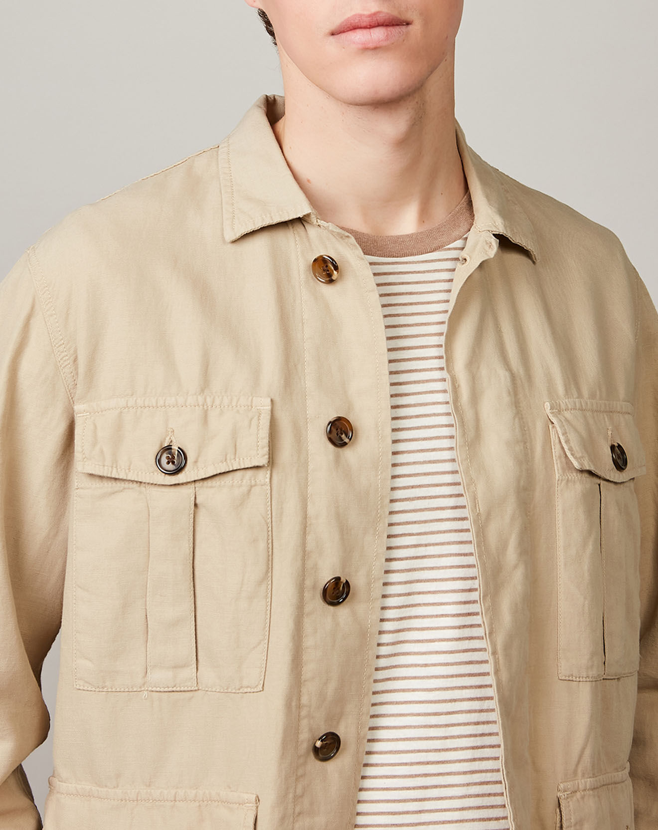 Hartford Veste en Coton & Lin Jeep khaki