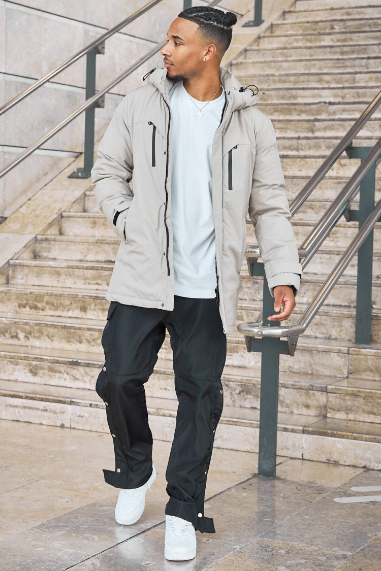 Parka beige à capuche mi-longue