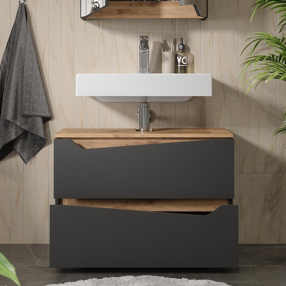 Vicco Waschbeckenunterschrank Marelle, Anthrazit/Artisan, 80 x 57.5 cm mit 2 Schubladen