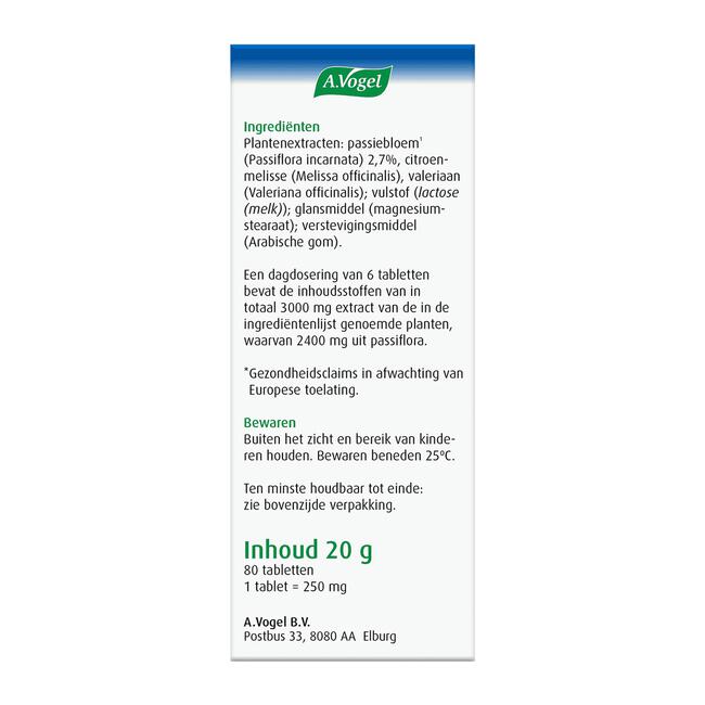 A.Vogel Passiflora Rustgevende1* Tabletten Helpt Bij Stressmomenten1* 80 stuks