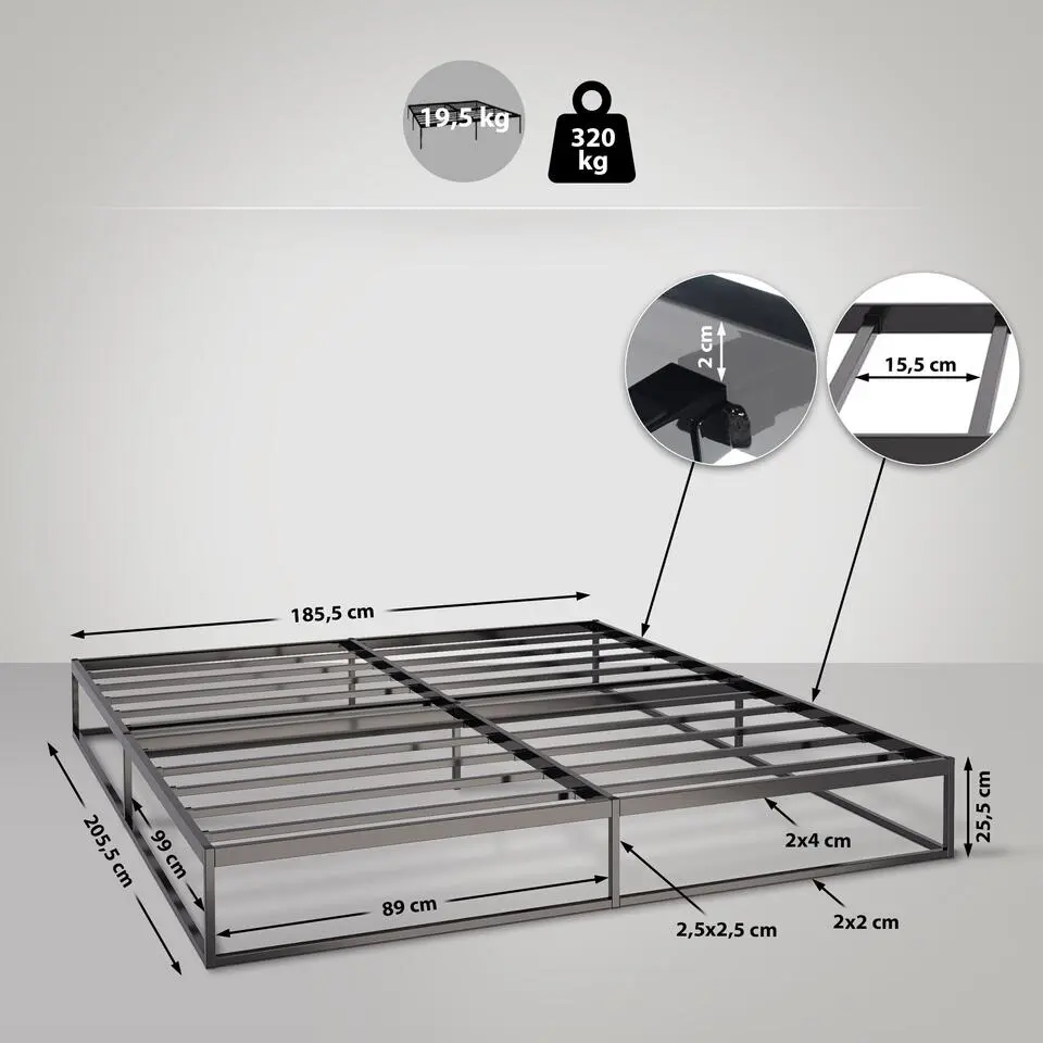 CLP Metalen bed Scala 200x180x25 cm - Zwart