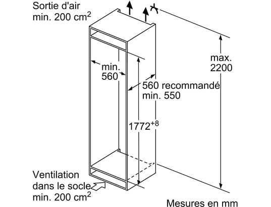 BOSCH - Réfrigérateur congélateur encastrable KIV87NSE0, Série 2, 270 litres, Low Frost