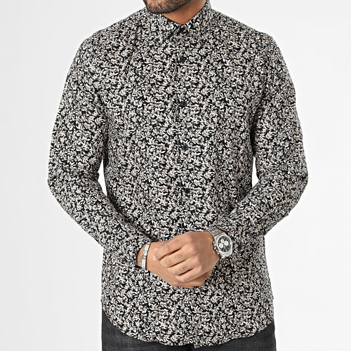 Chemise Manches Longues Ethan Noir Beige Floral
