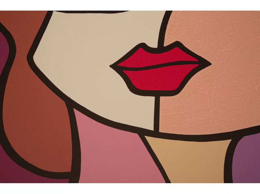 Tableau Toile sur Bois - Design Cubiste aux Couleurs Vives - Modèle Face New -B- 60x3x90 cm - Décoration Murale Énergique