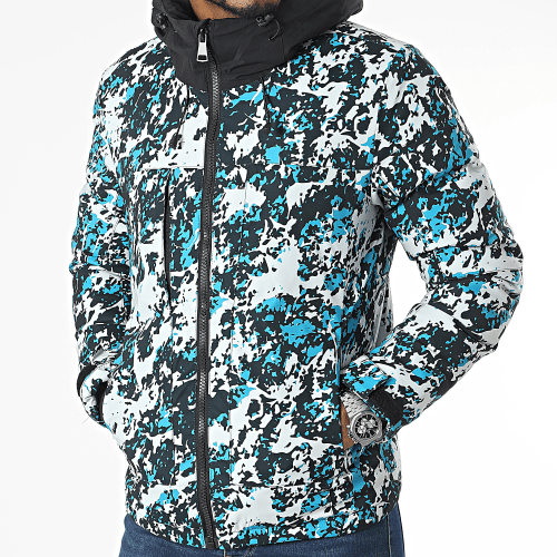 Doudoune Capuche Blanc Noir Bleu Camouflage