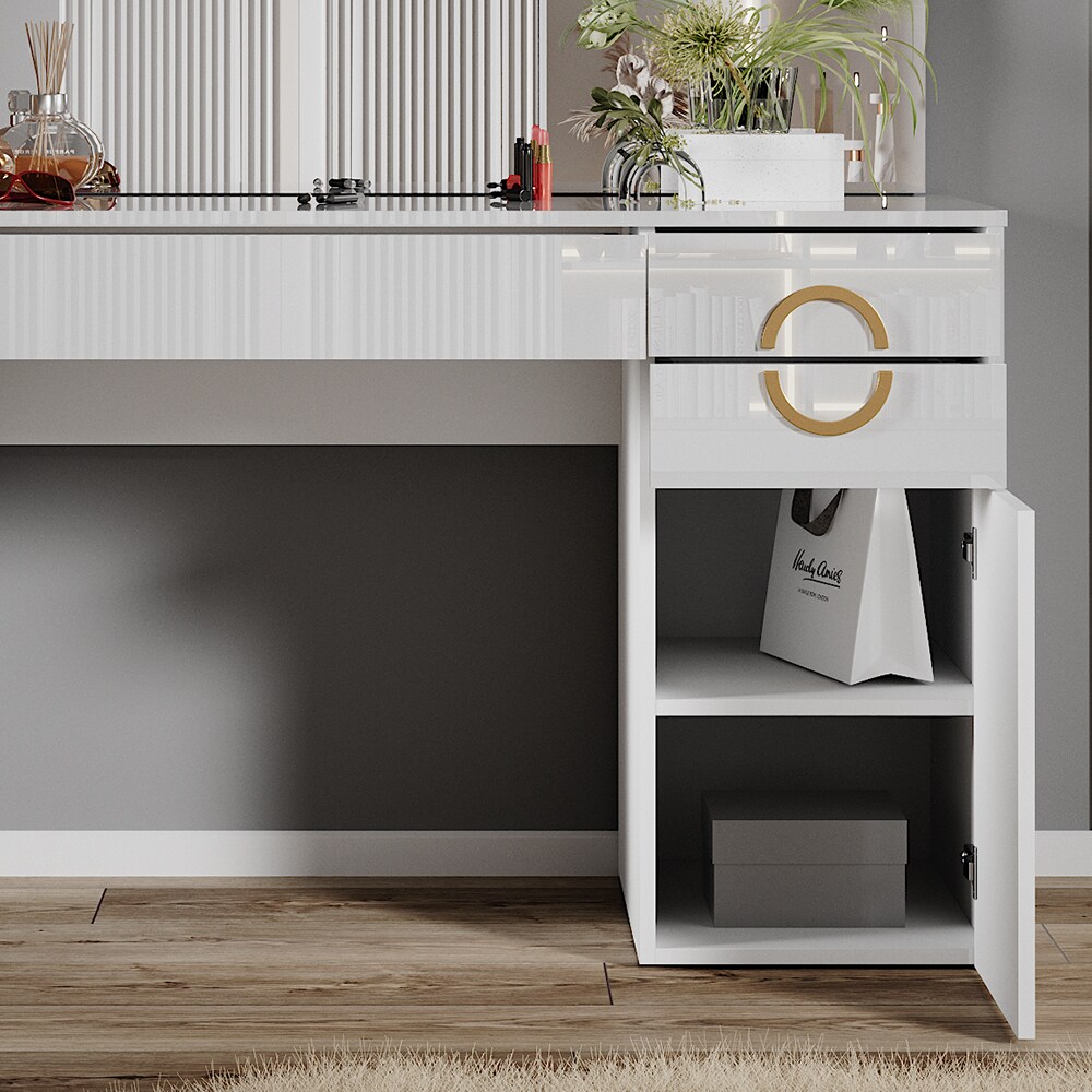 Vicco Schminktisch Adela Weiß Hochglanz, 115 x 76 cm mit Spiegel, Frisierkommode
