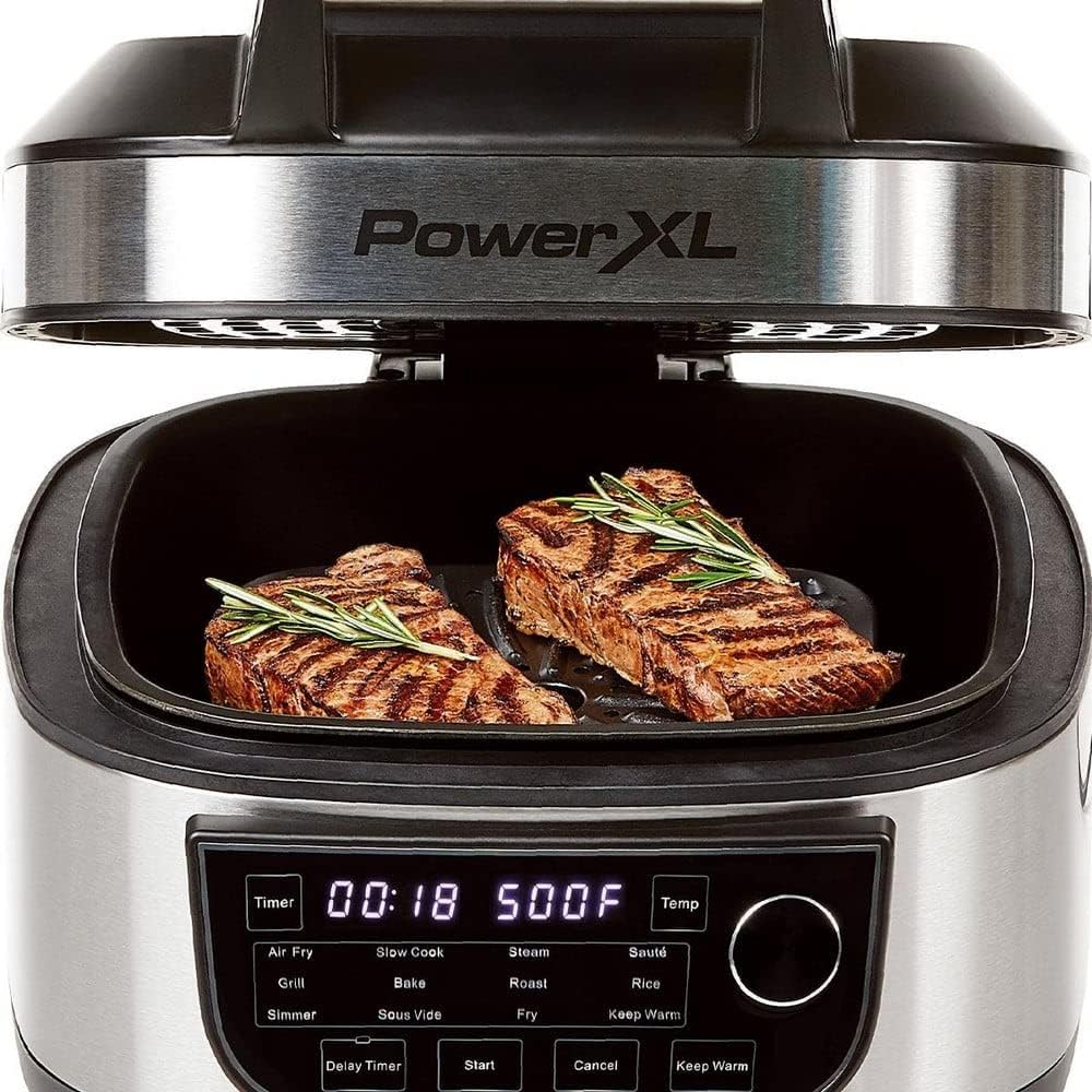 PowerXL MultiCooker 12-in-1 Multikocher mit Airfryer- & Warmhaltefunktion - Heißluftfritteuse, Backofen, Bratpfanne & Reiskocher uvm. - Multifunktionskocher mit 12 Programmen - 5,7L Fassungsvermögen