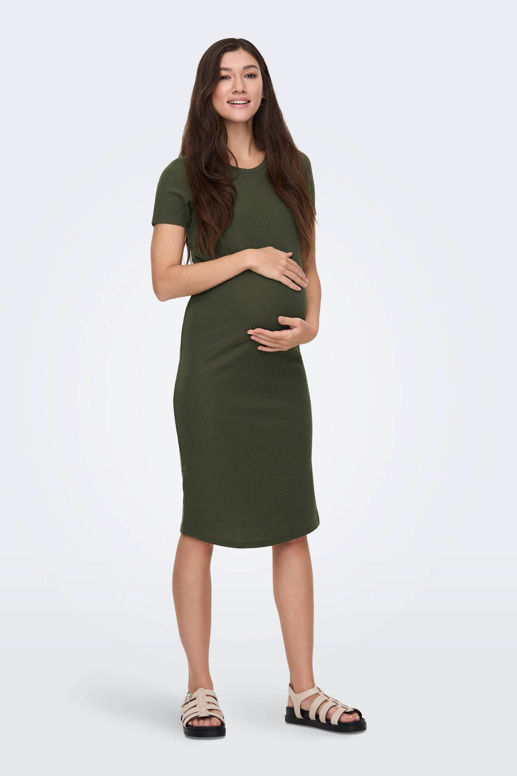 ONLY MATERNITY ribgebreide zwangerschapsjurk OLMNELLA groen