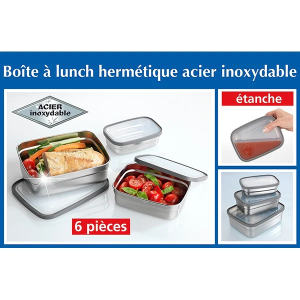 Set de 3 lunch box en inox et couvercles en plastique Wenko by Maximex
