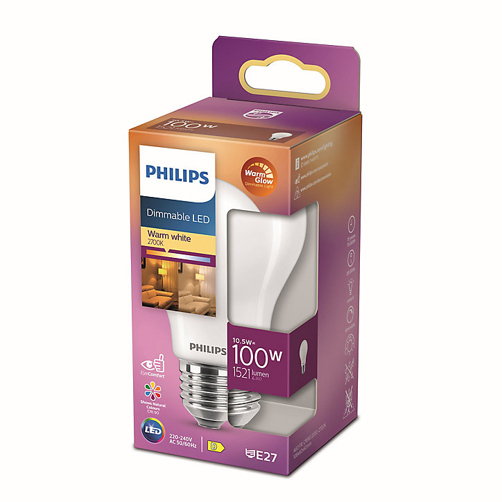 Ampoule LED dimmable E27 A60 1521lm 10.5W IP20 variable blanc chaud à blanc neutre Philips