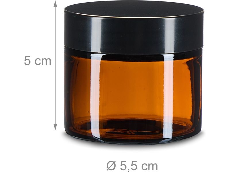 relaxdays Braunglas Salbentiegel 60 ml, 12 Stück Zur Aufbewahrung von selbst gemachten Cremes, Salben oder ätherischen Ölen
