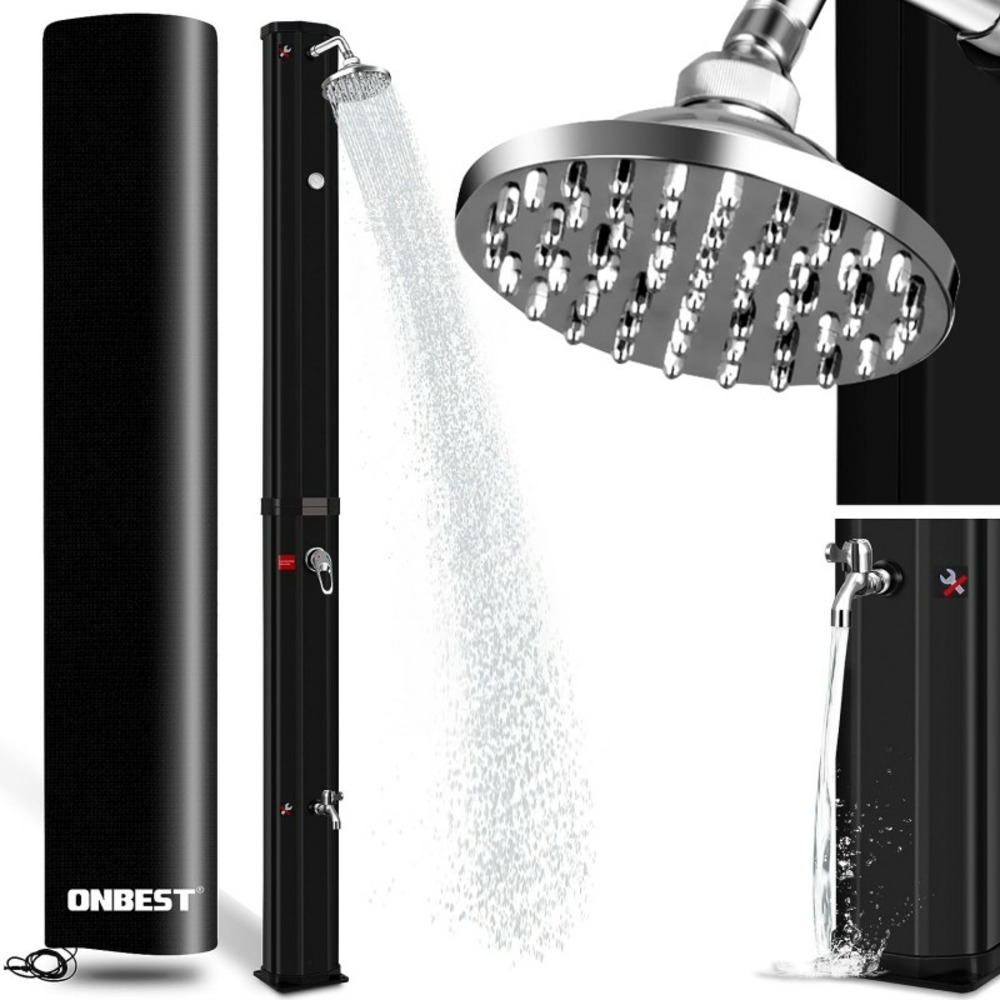 Douche solaire extérieure de camping avec robinet supplémentaire housse de protection-thermomètre intégré 60°c noir