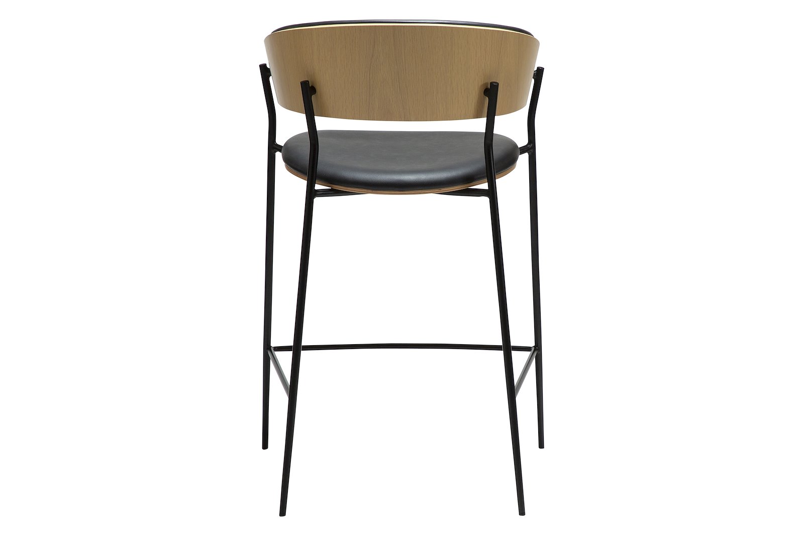 Crib counterstol Med arm. PU Raven black med hvitvasket eikefinér rygg og sorte ben