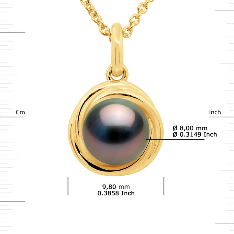 Pendentif Or Jaune - Véritable Perle de Culture de Tahiti Ronde 8-9 mm