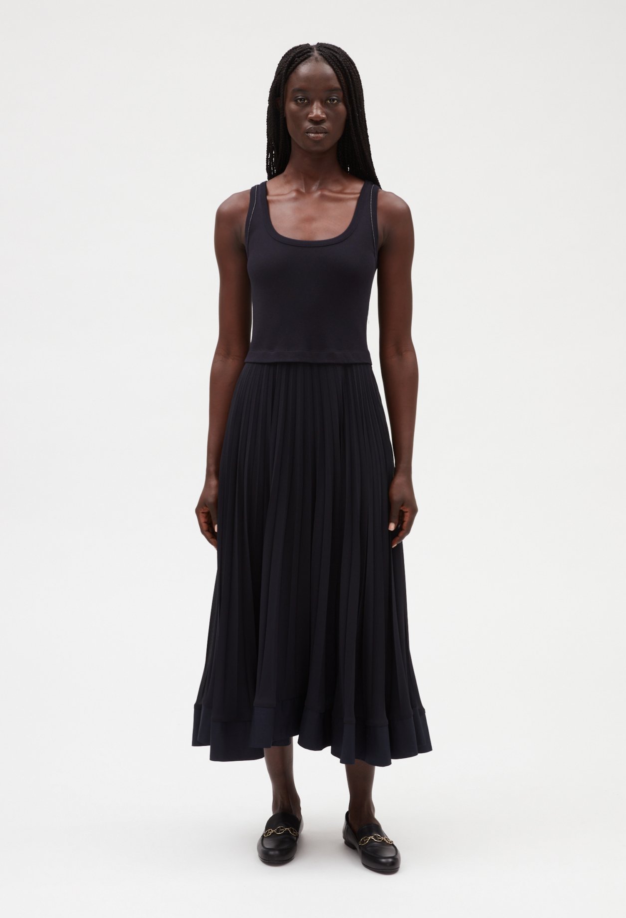 Robe longue plissee marine