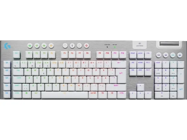 Logitech G G915 X - Tastatur - gaming, LIGHTSPEED - full size - bagbelyst - trådløs - Bluetooth, 2.4 GHz, USB-C - hvid