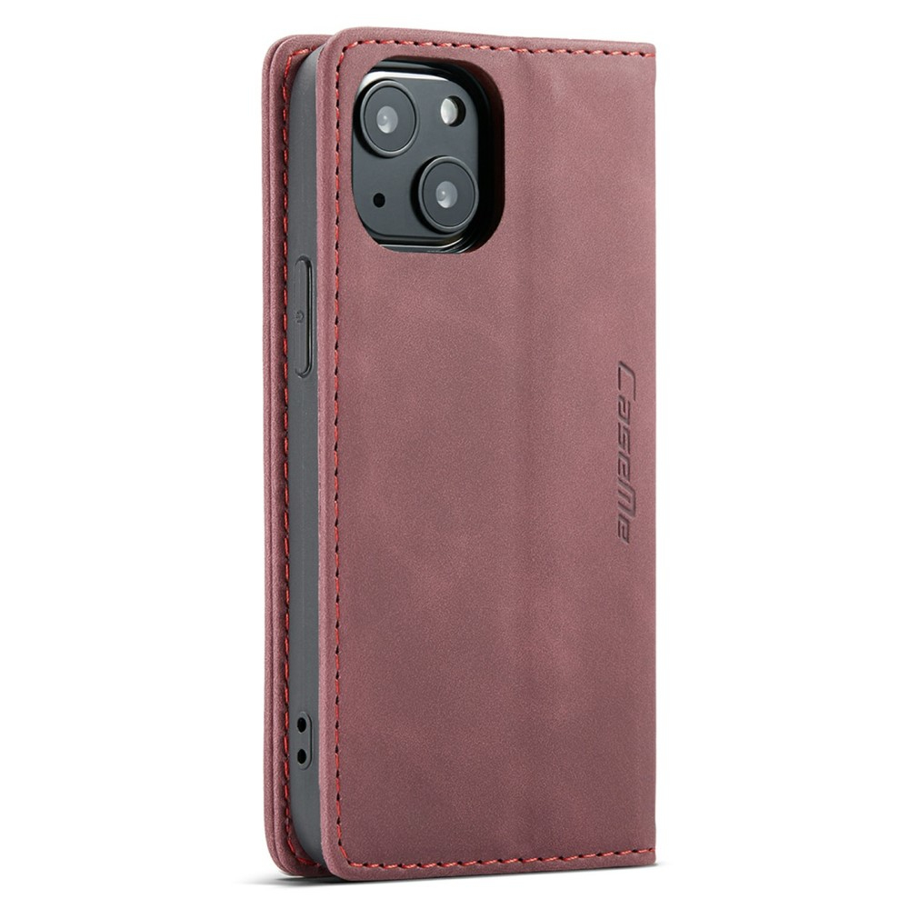 iPhone 13 Leder Tasche Flip Wallet Etui mit Kartenfächern - Dunkelrot