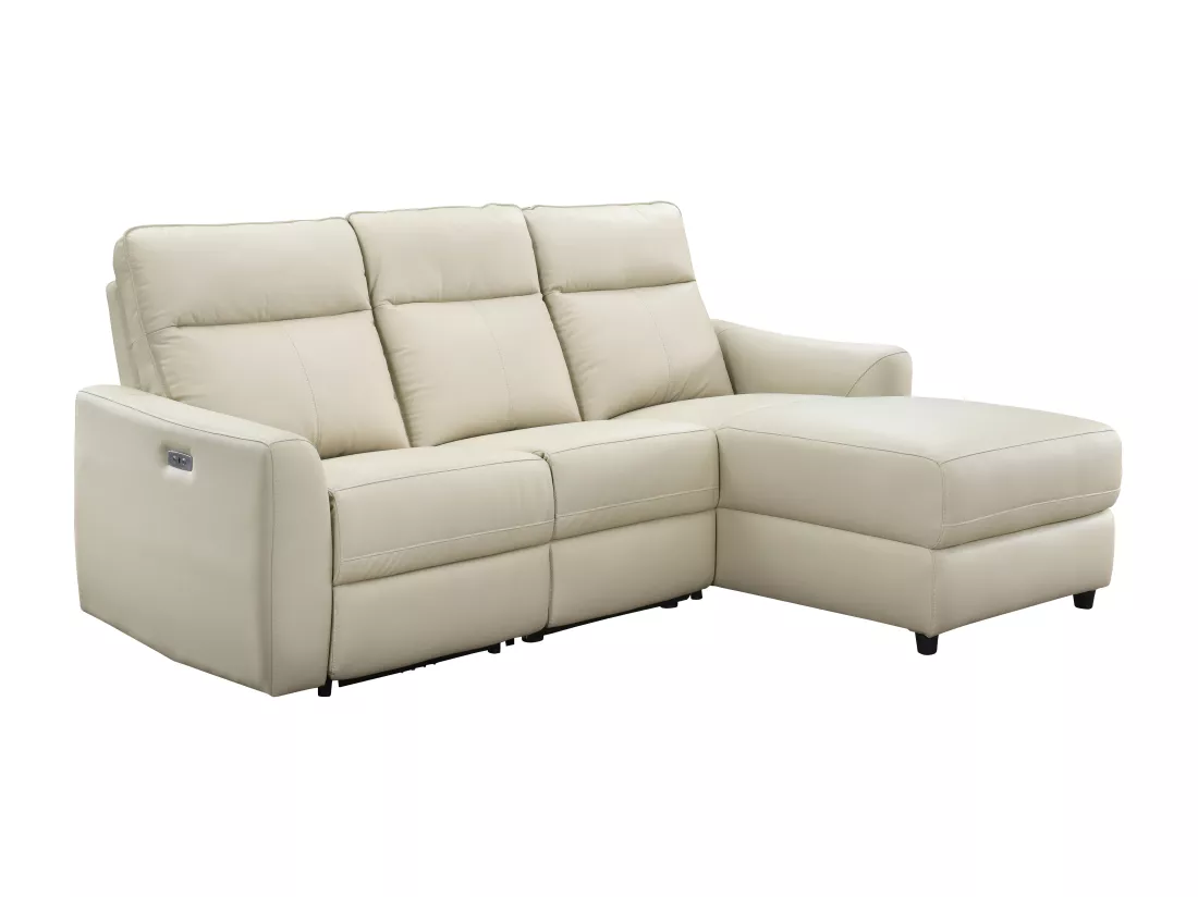 Canapé d'angle droit relax électrique en cuir beige ISPICA