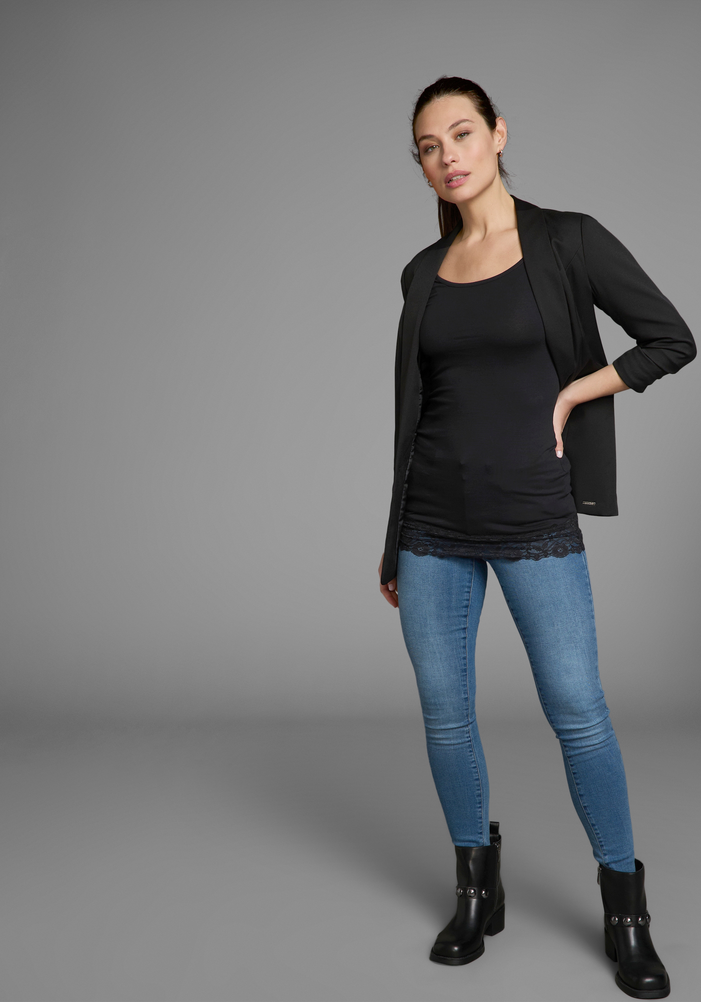 AJC Longshirt , Langarm,  figurbetonter Schnitt,  unifarben,  Rundhalsausschnitt