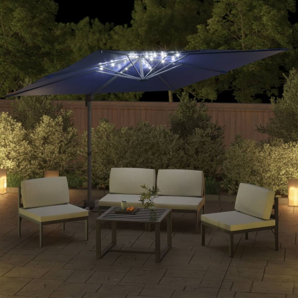 Parasol meuble de jardin cantilever à led 400 x 300 cm bleu azuré