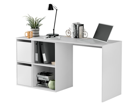 PEGANE - Bureau avec 2 niches et 2 portes coloris Blanc Artik en MDF...