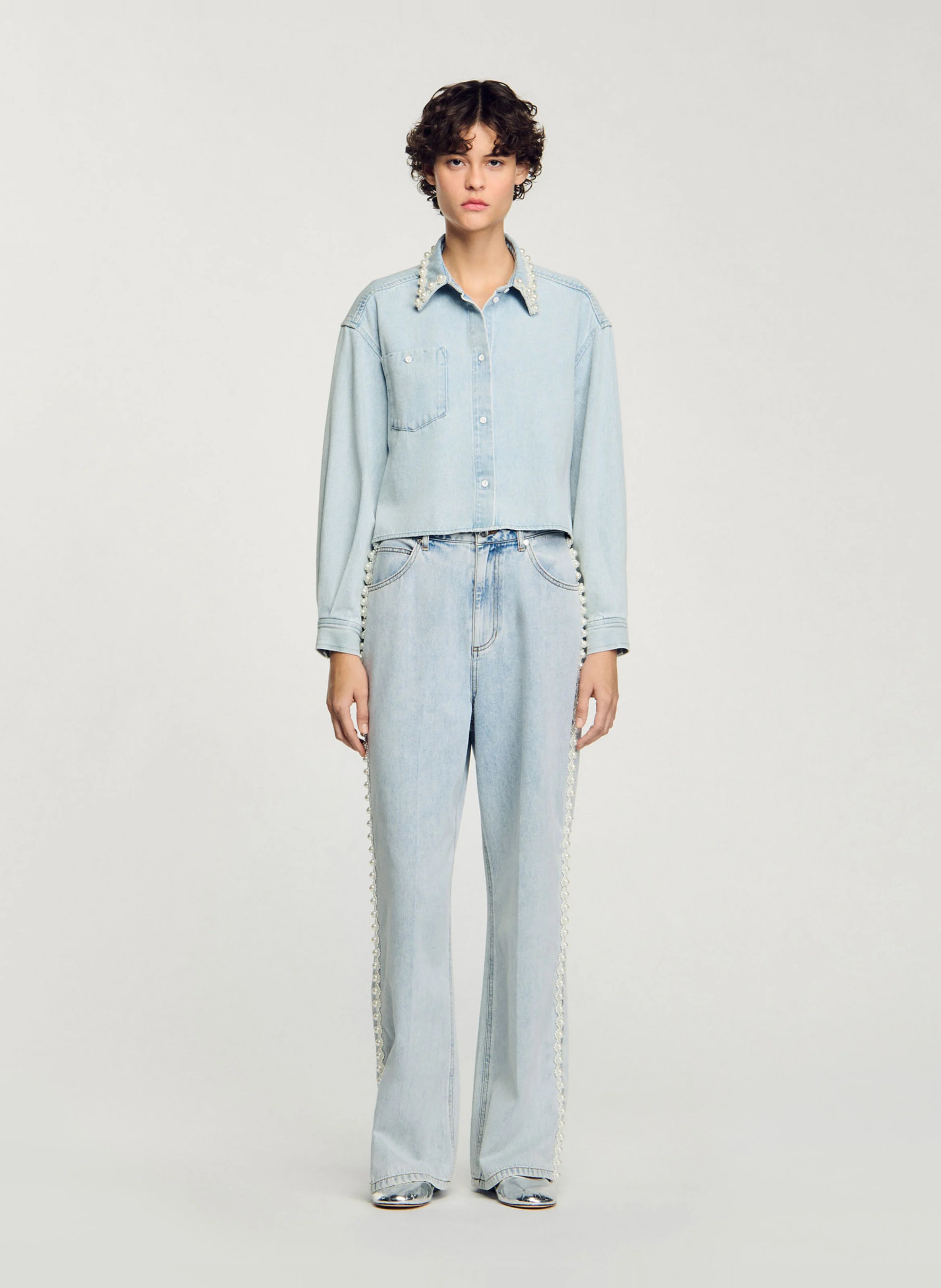 Chemise droite col classique en coton | Bleu
