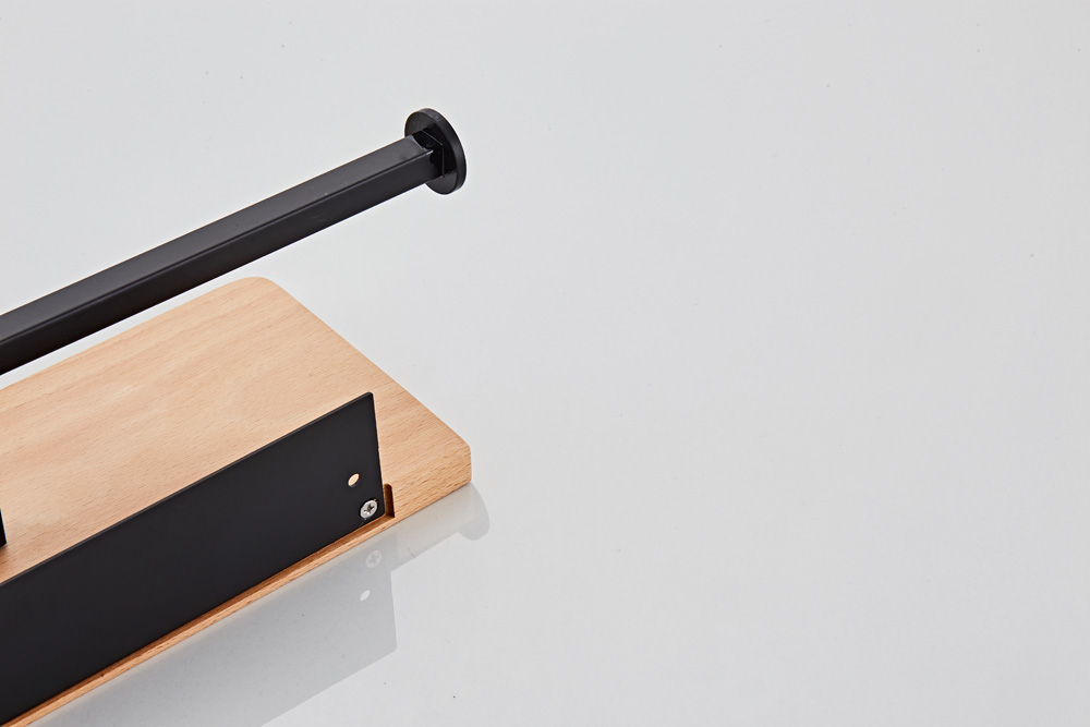 Saniclear Lumber dubbele toilet rolhouder met plank mat zwart walnoothout
