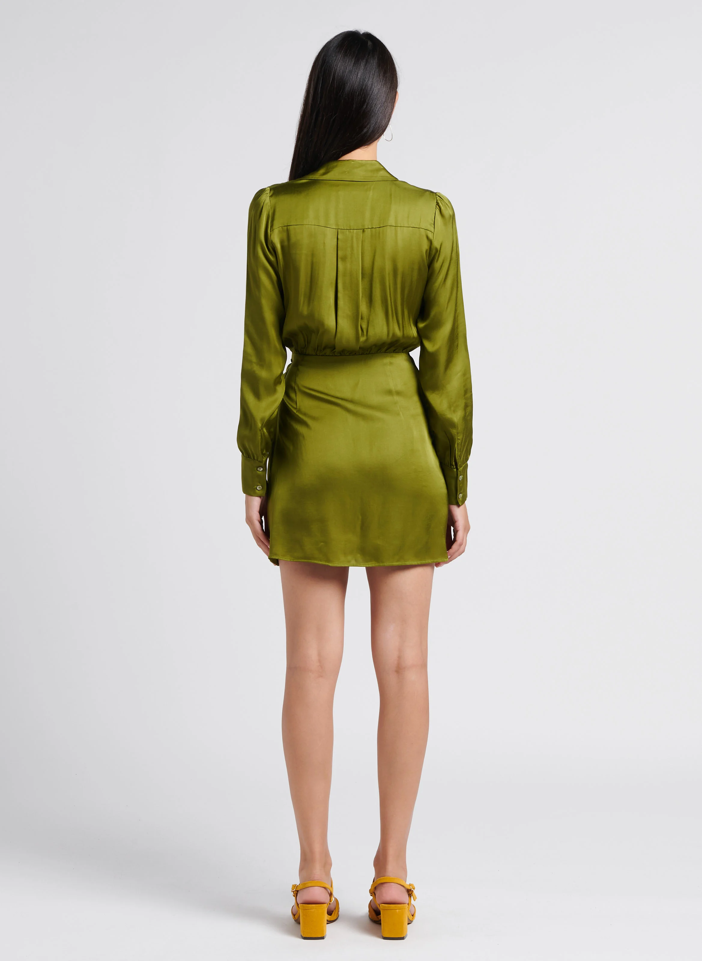 DITTA - Robe courte col V à revers satinée| Vert