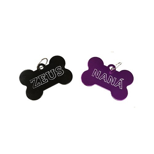 Placa de identificação para cães em formato de osso vermelho