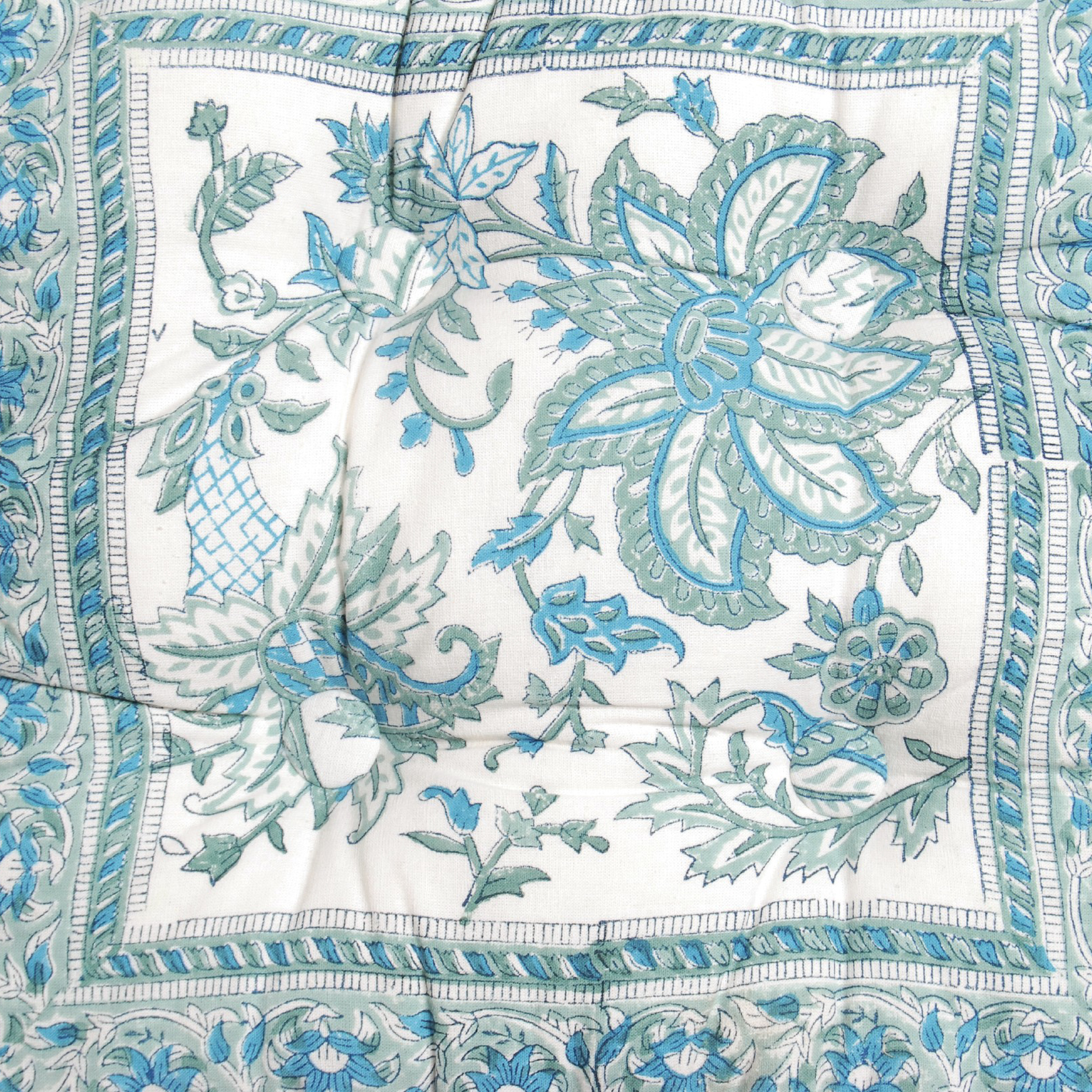 Sitzkissen 'Rajika', türkis, weiß, L 40 cm, B 40 cm, H 8 cm von fischer's lagerhaus